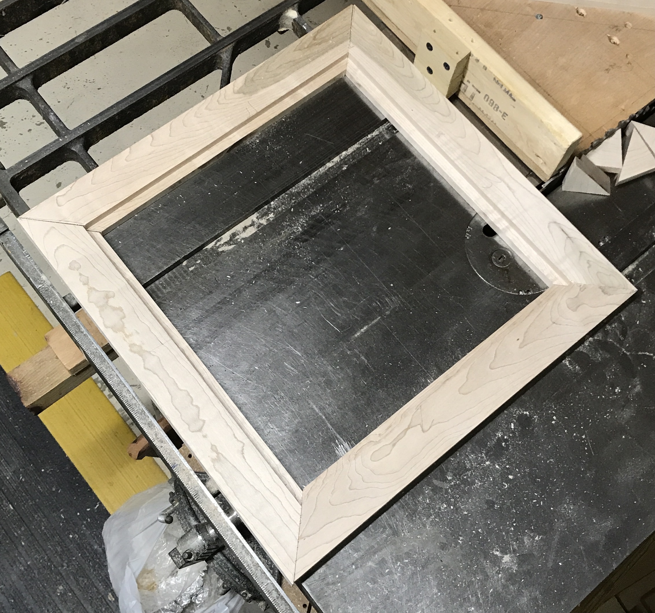 The top frame members set in position to show the nice fit of the mitered ends